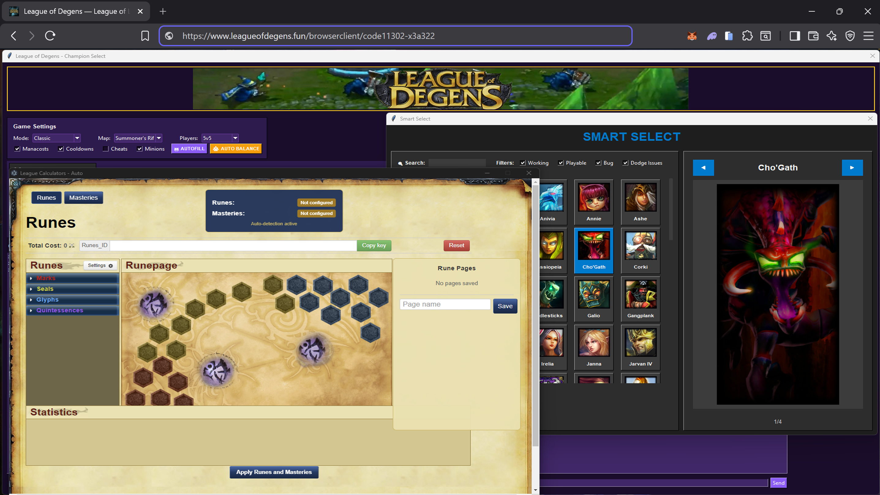 League of Degens Browser Client — Champion Select